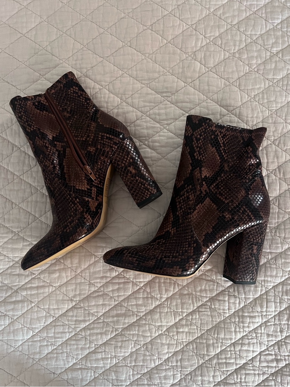 Aldo Snake-Print Block Heel Ankle Boots
